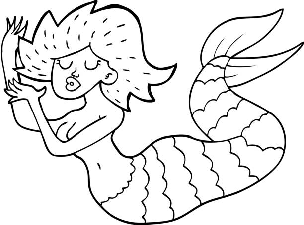 istock line drawing cartoon woman mermaid 1462779912