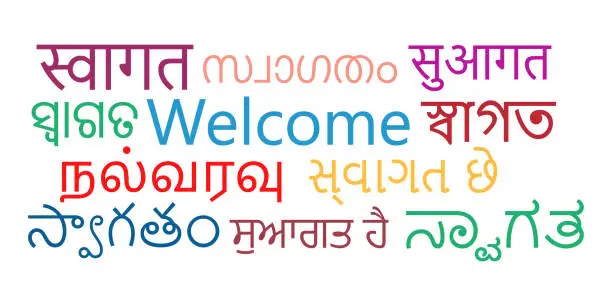 Vector illustration of Welcome in Major Indian Language word cloud vector illustration