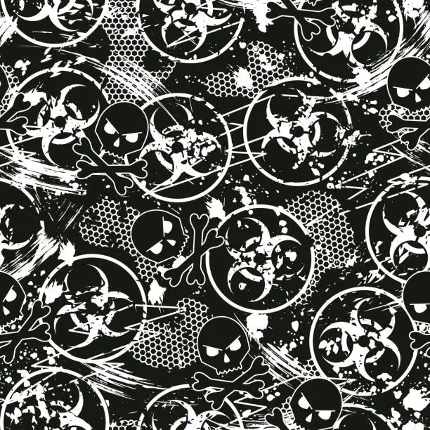 Vector illustration of Black, white pattern with Biological hazard symbol