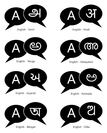 Set of Indian languages translation with English icon vector illustration