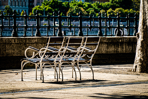 chairs, promenade, Danube, Budapest, city