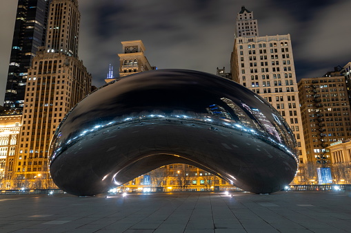 Chicago, IL, USA\n- March 20, 2020\n-  “The Bean” the nickname of the Cloud Gate that is a sculpture by Indian-born British artist Anish Kapoor located in Millennium Park in the Loop.  The Bean opened in 2006 and took two years to construct.
