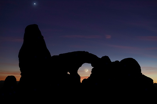 Waxing Crescent Moon through Turret arch
