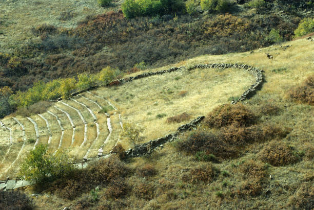 Depression era amphitheater Camp George West South Table Mountain Golden Colorado stock photo