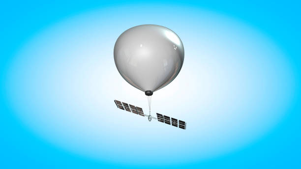 spy balloon. weather balloon with solar panels. view from the ground - spy imagens e fotografias de stock