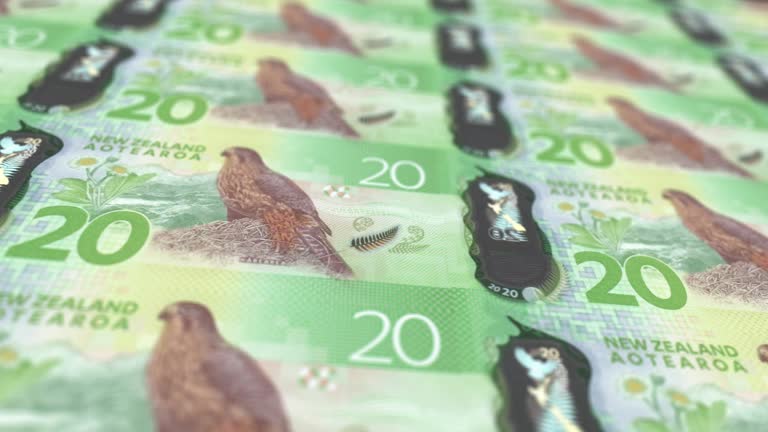 New Zealand Dollar Printing Press Machine Print out Current Dollar Banknotes, Seamless Loop, New Zealand Money Currency Background, 4K, Depth of Focus Smoot and Nice stock video