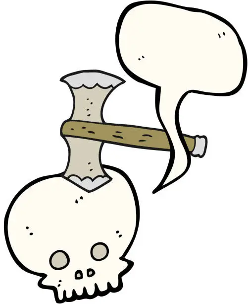 Vector illustration of freehand drawn speech bubble cartoon axe in skull