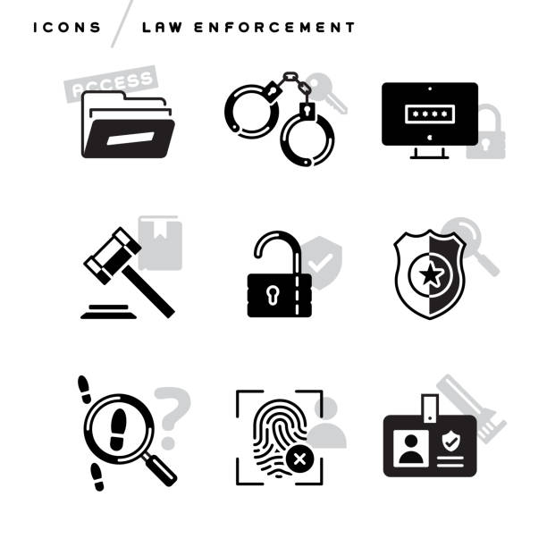 kreative abstrakte vektorgrafik illustration von strafverfolgungssymbolen - computer icon symbol police handcuffs stock-grafiken, -clipart, -cartoons und -symbole