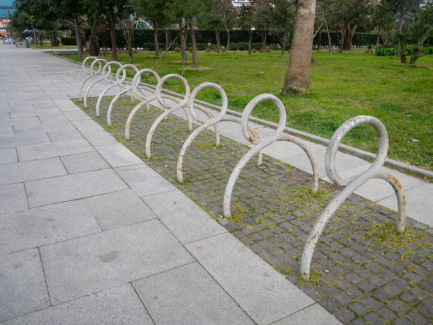 Bicycle parking on street in Oslo, Norway. Art lockers for bikes.