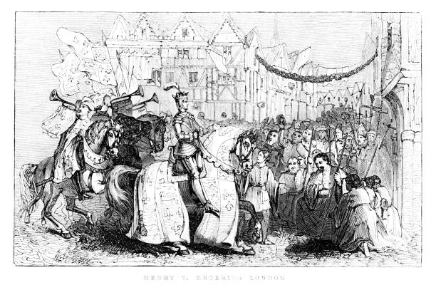 헨리 5세의 승리의 런던 귀환, 백년 전쟁, 중세 유럽사 - henry v stock illustrations
