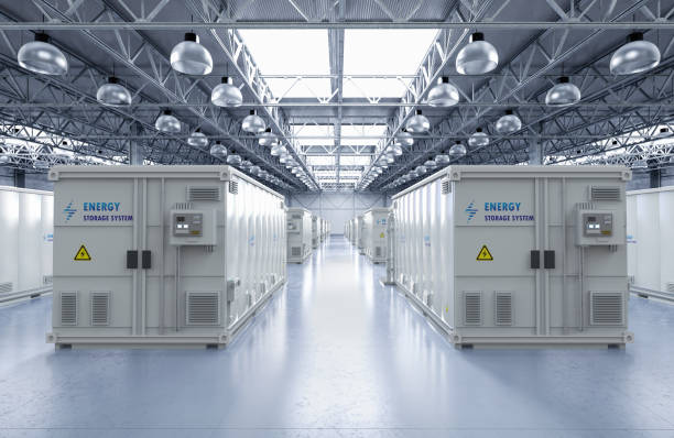 istock Energy storage systems or battery container units in factory 1462826475