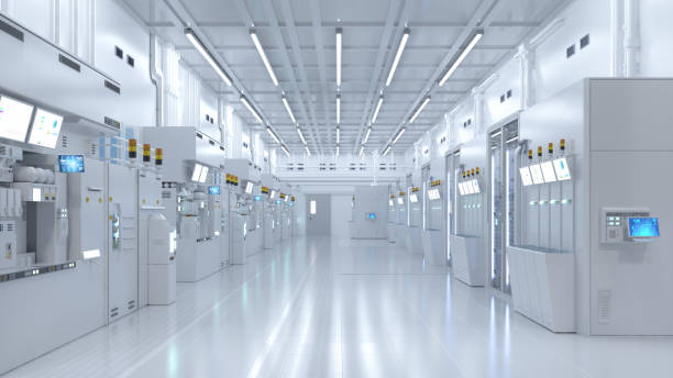 istock White futuristic semiconductor manufacturing factory or laboratory interior with machine and computer screen 1462826492