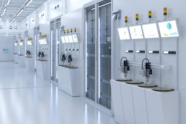 istock Semiconductor manufacturing with robotic arms with silicon wafers 1462826497