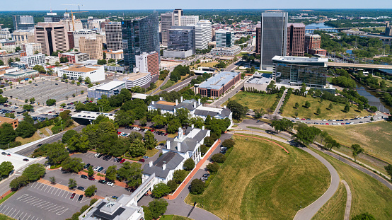 Aerial view of Downtown Richmond business and financial district over the Gamblers Hill Park, Richmond, Virginia, on a sunny day.