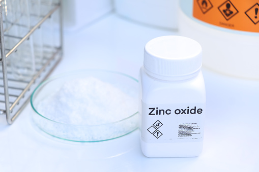 zinc oxide in bottle , chemical in the laboratory and industry, Chemicals used in the analysis