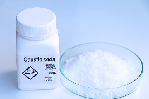 caustic soda in bottle , chemical in the laboratory and industry, Chemicals used in the analysis