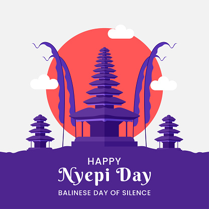Happy Nyepi Day. Balinese Day of Silence. Hindu New Year. Vector Illustration