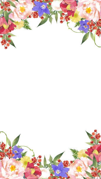 istock Watercolor floral frame composition with Japanese flowers 1462903418