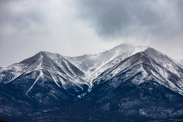 Sunny and Cloudy Mountain Landscape - Thin clouds and scenic snow covered mountains landscape. Cool tones with copy space in sky.