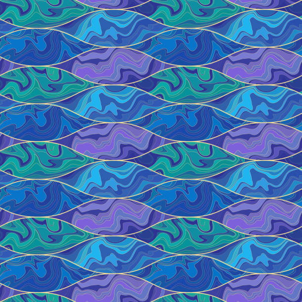 istock Abstract geometric seamless pattern. Waves of purple, green, blue, with fluid liquid texture 1462910370