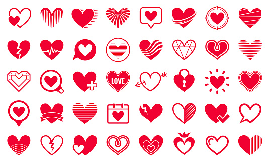 Vector heart icons. Different variations and shapes.