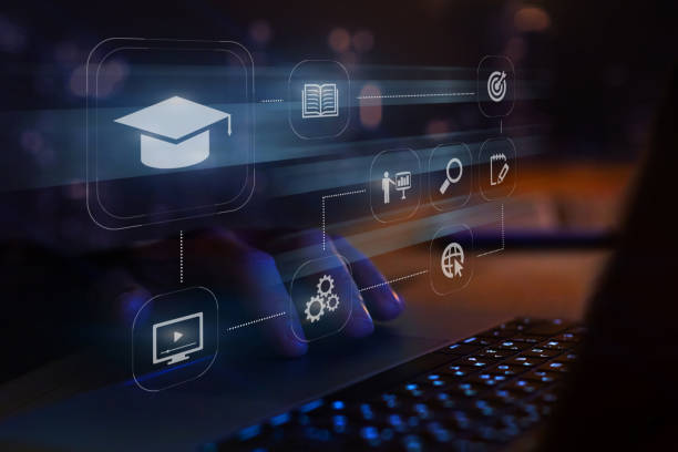 online education concept with icons, e-learning stock photo