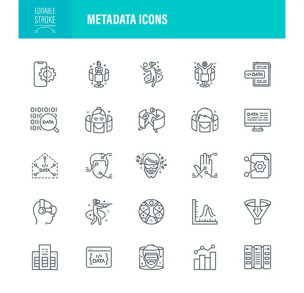 Vector illustration of Metadata Icons Editable Stroke