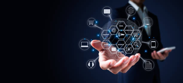 istock Business Technology Development, PPC Dashboard, Online Shopping Concepts with Icons, Digital Marketing Materials (Website Ads, Email, Social Networks, SEO, Video, Mobile App). 1462943310