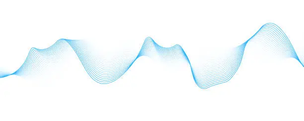 Vector illustration of Abstract blue smooth wave on a white background. Dynamic sound wave. Design element. Vector illustration.