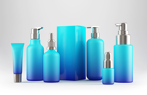 Mockup for products skin or hair care. Bottles, tube, cans. Branding identity template concept.