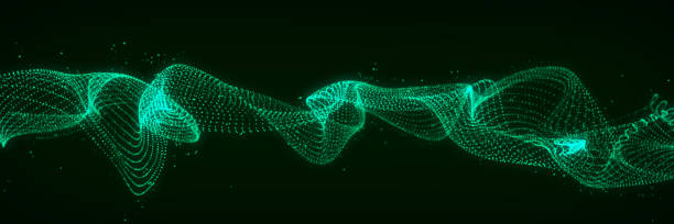 istock Digital dynamic particle wave flow. Wavy amplitude sound. Futuristic music technology concept. 3D rendering. 1462954832