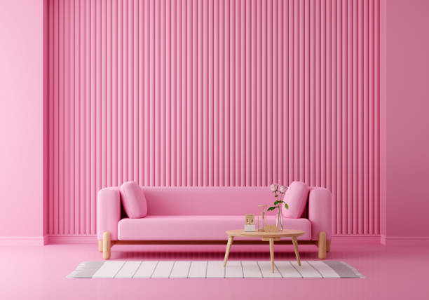 istock Pink sofa in pink living room with copy space for mock up, 3D rendering 1462956824