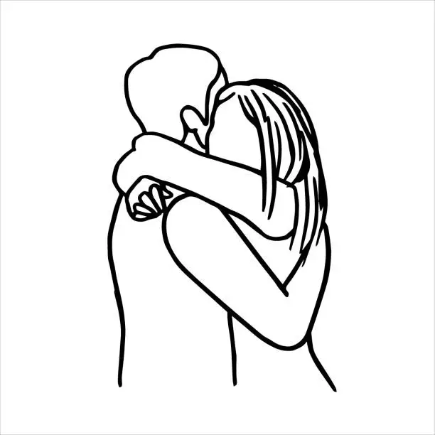 Vector illustration of doodle drawing woman and man hugging. vector sketch heterosexual couple in love