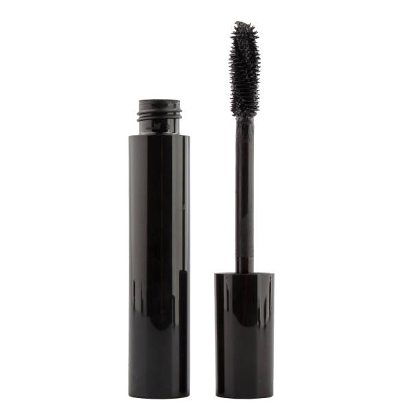 istock Black mascara brush in black case isolated on white backg 1462960183