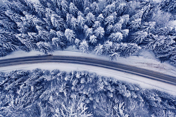istock Winter road in the mountains drone view 1462962463