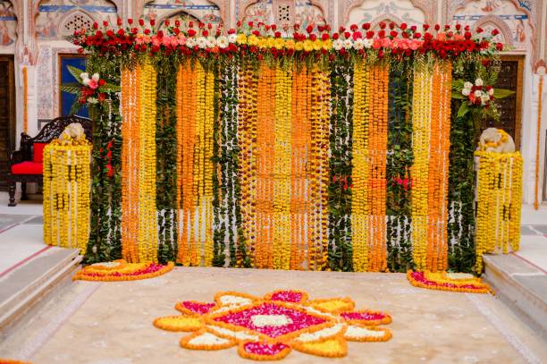 istock Beautiful colorful marigolds in ceremonial Brahmin garlands 1462965916