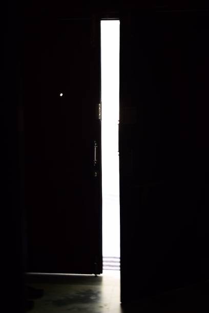 istock View of half opened door from the dark room 1462969522