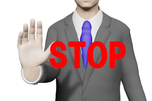 istock Businessman who puts out his hand and refuses. 1462972423