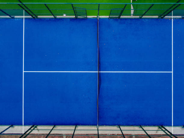 Overhead view of a paddle tennis court from a drone