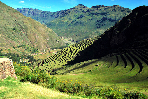 Amazing scenery and typical terraces and architecture in Pisac, Peru