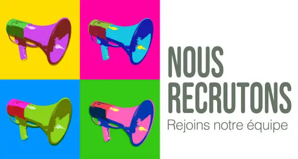 Vector illustration of We are Hiring in French (Nous Recrutons)