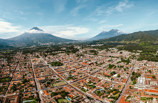 A panoramic view of beautiful city in  Antigua Guatemala, Central America
