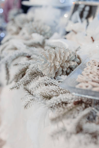 verticak shot of a white cone and a plate of cookies for christmas eve - verticak imagens e fotografias de stock