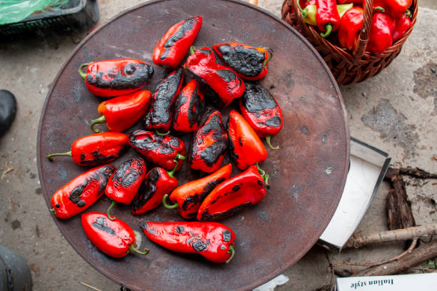 istock Top view of roasting red peppers on stove 1462981935