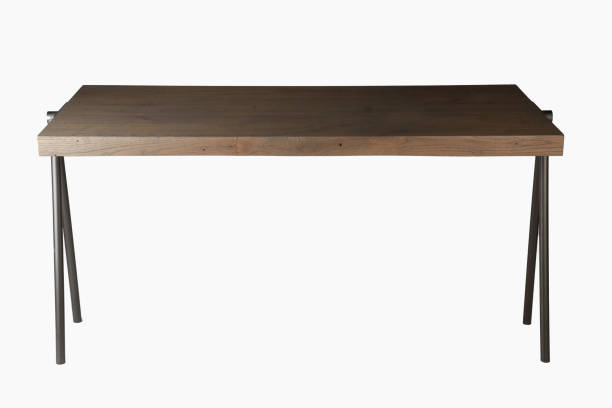 istock Modern, brown and wooden table isolated on a white backgroud 1462985298