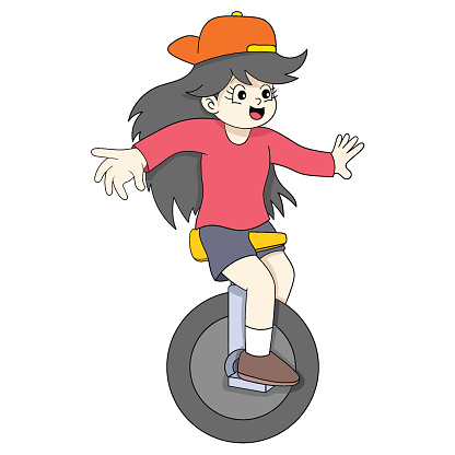 tomboy girl playing coach riding a unicycle. vector design illustration art