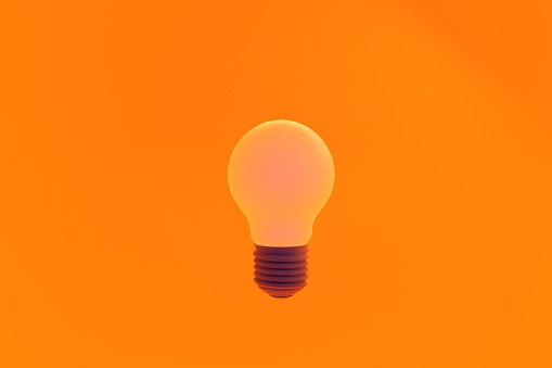 Illustration 3d rendering orange Light bulb on orange background Concept Idea, electricity