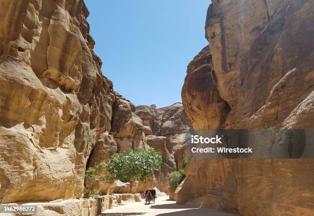 Beautiful View Of Wadi Rum Sandstone Valley In Jordan Under The Clear Blue Sky Stock Photo - Download Image Now