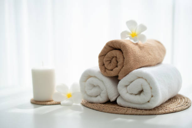 istock Spa accessory composition set in day spa hotel , beauty wellness center 1462987290