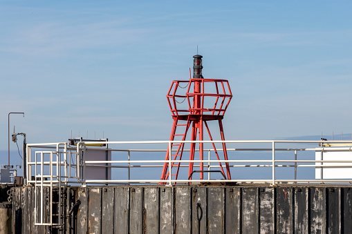 A view of red lighthouse in port of Cuxhaven